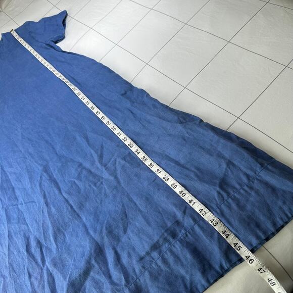 Lazy Bones Dress Womens Small Blue Linen Midi Lagenlook Minimalist Short Sleeve - Picture 10 of 10